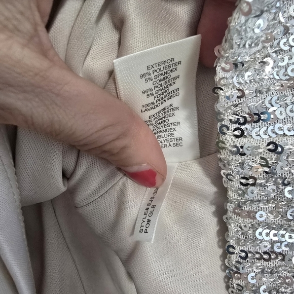 Eliza J. Sequin Evening Dress in Nude and silver with Puff Sleeves surplice even - Picture 16 of 16